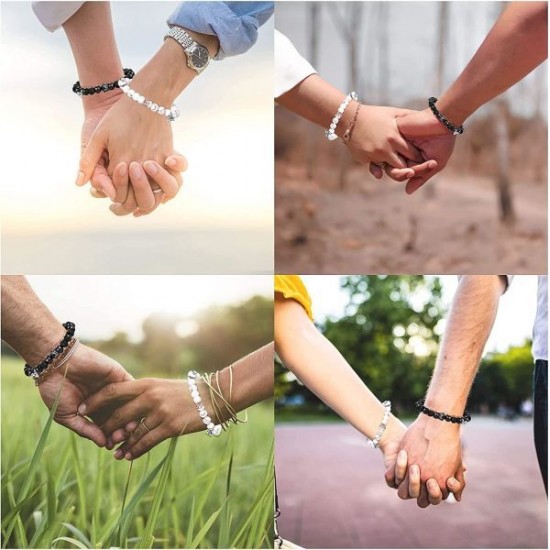 2 Pcs Matching Magnetic Couple Bracelets Heart Relationship Matching Rope Bracelet Mutual Attraction Friendship Chain Bracelet Gift For Boyfriend Girlfriend Women Men